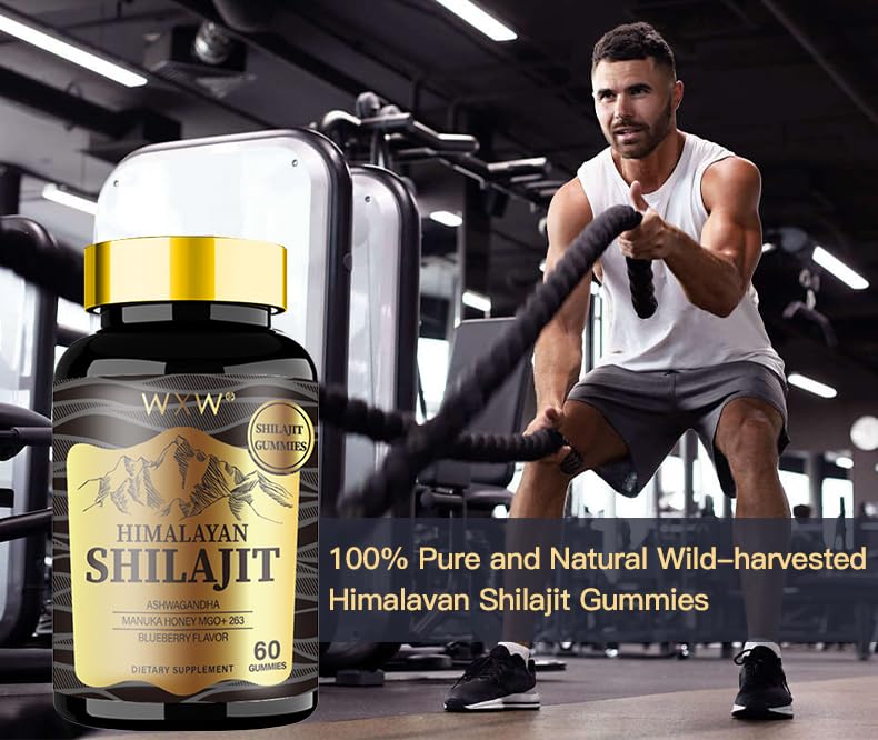 WXW Himalayan Shilajit Gummies gold-cap bottle communicates premium quality and trust.