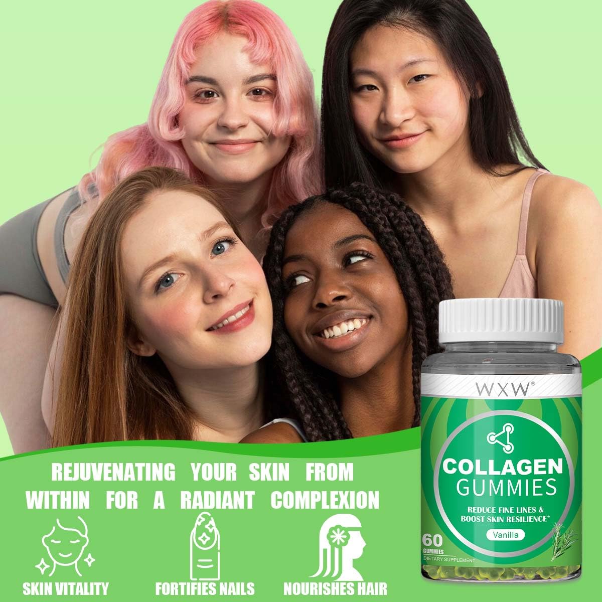 WXW Hydrolyzed Collagen Gummies bottle open for easy dosing and consistent daily use.
