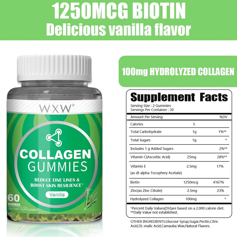 WXW Hydrolyzed Collagen Gummies nutrition label visible for transparency and ingredient trust.