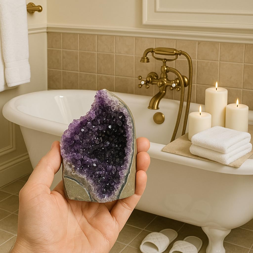 WYJHYZN crystal tower with purple energy supports focus during Reiki sessions.