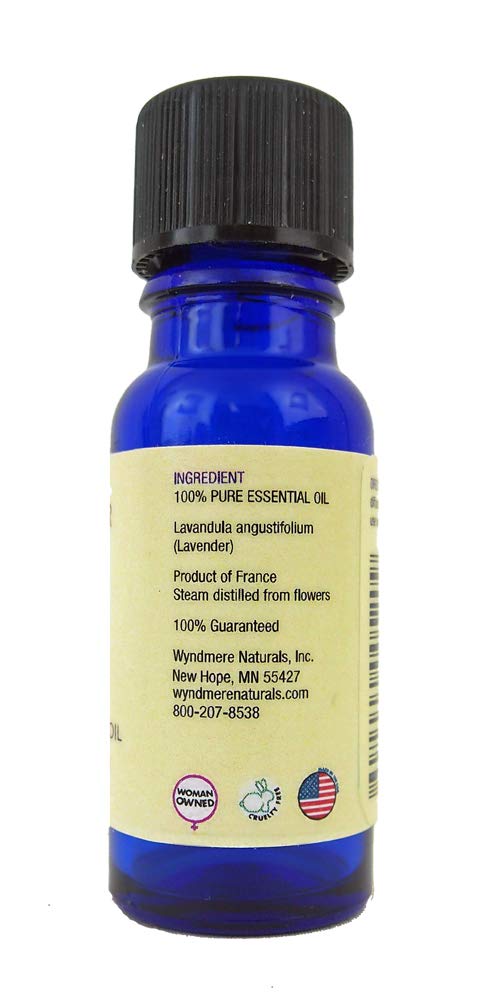 Wyndmere Lavender oil in cobalt bottle protecting purity from sunlight