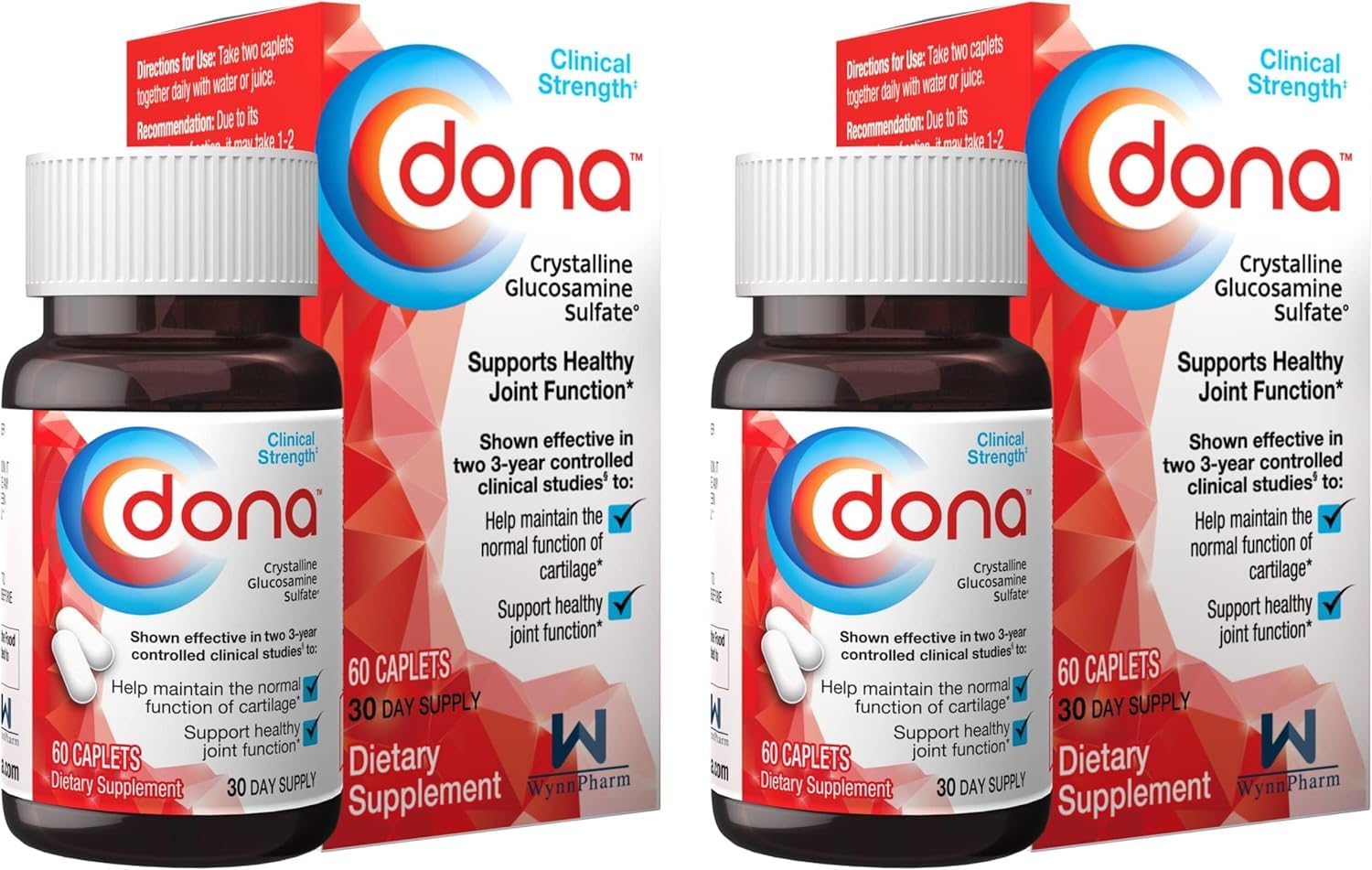 WynnPharm Dona bottle front view showing crystalline glucosamine capsules for joint care