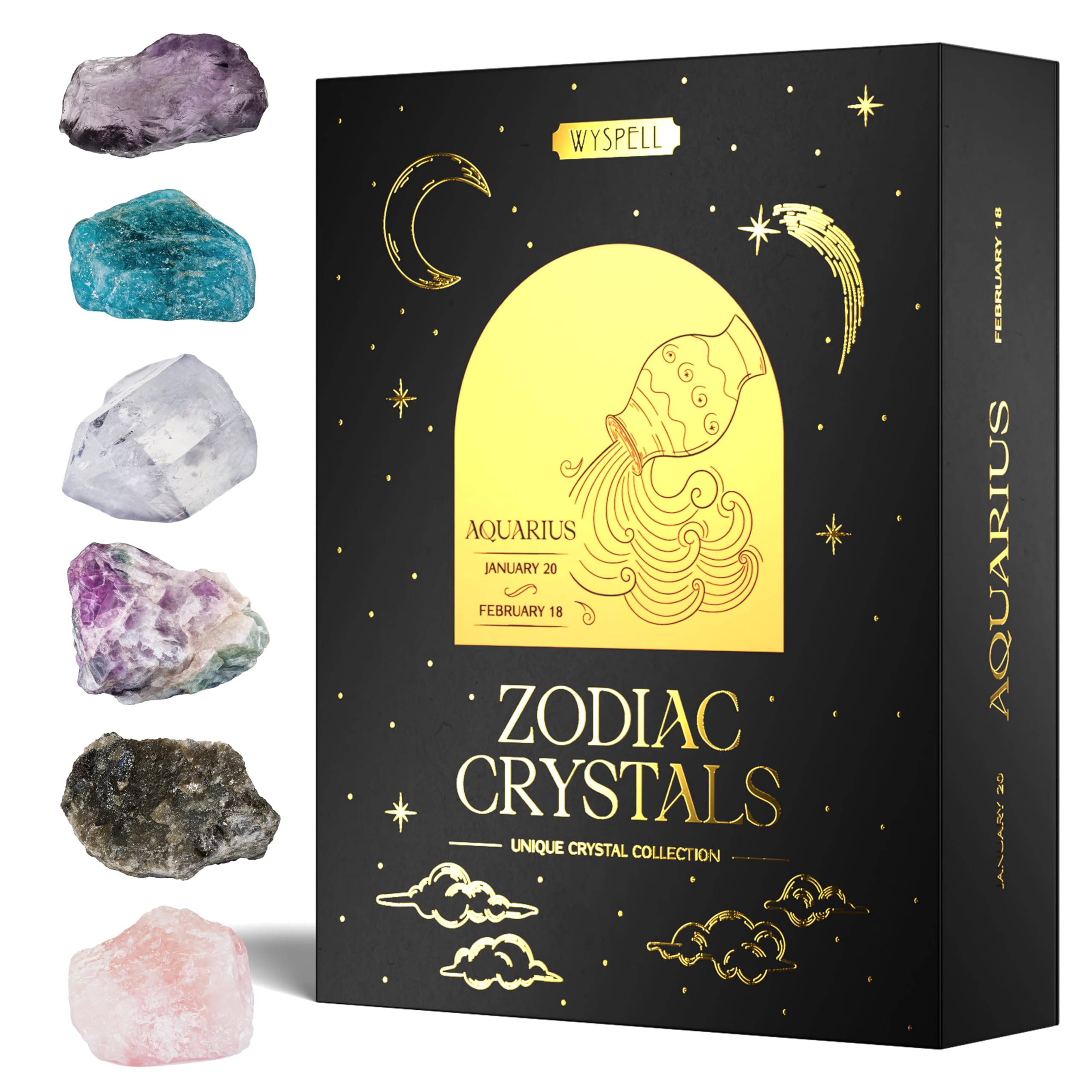 Wyspell Aquarius Crystal Set packaging showcases zodiac design for gifting