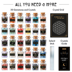 Wyspell Rare Crystals Bottles with labeled chips for precise spell crafting.