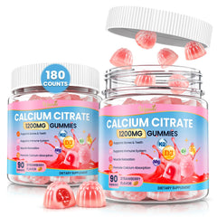 WyuuKi calcium citrate gummies bottle front shows strawberry flavor for daily use