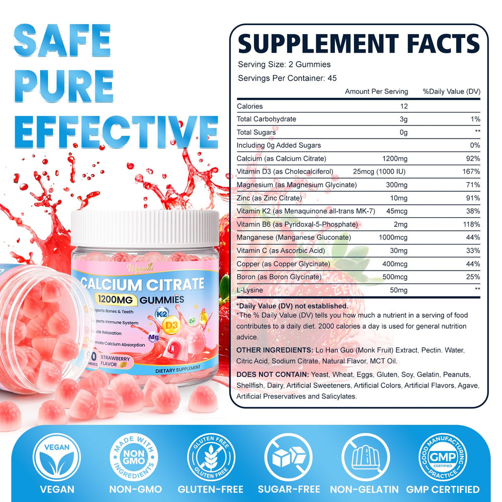 WyuuKi two 90-count bottles display simple daily calcium routine for families