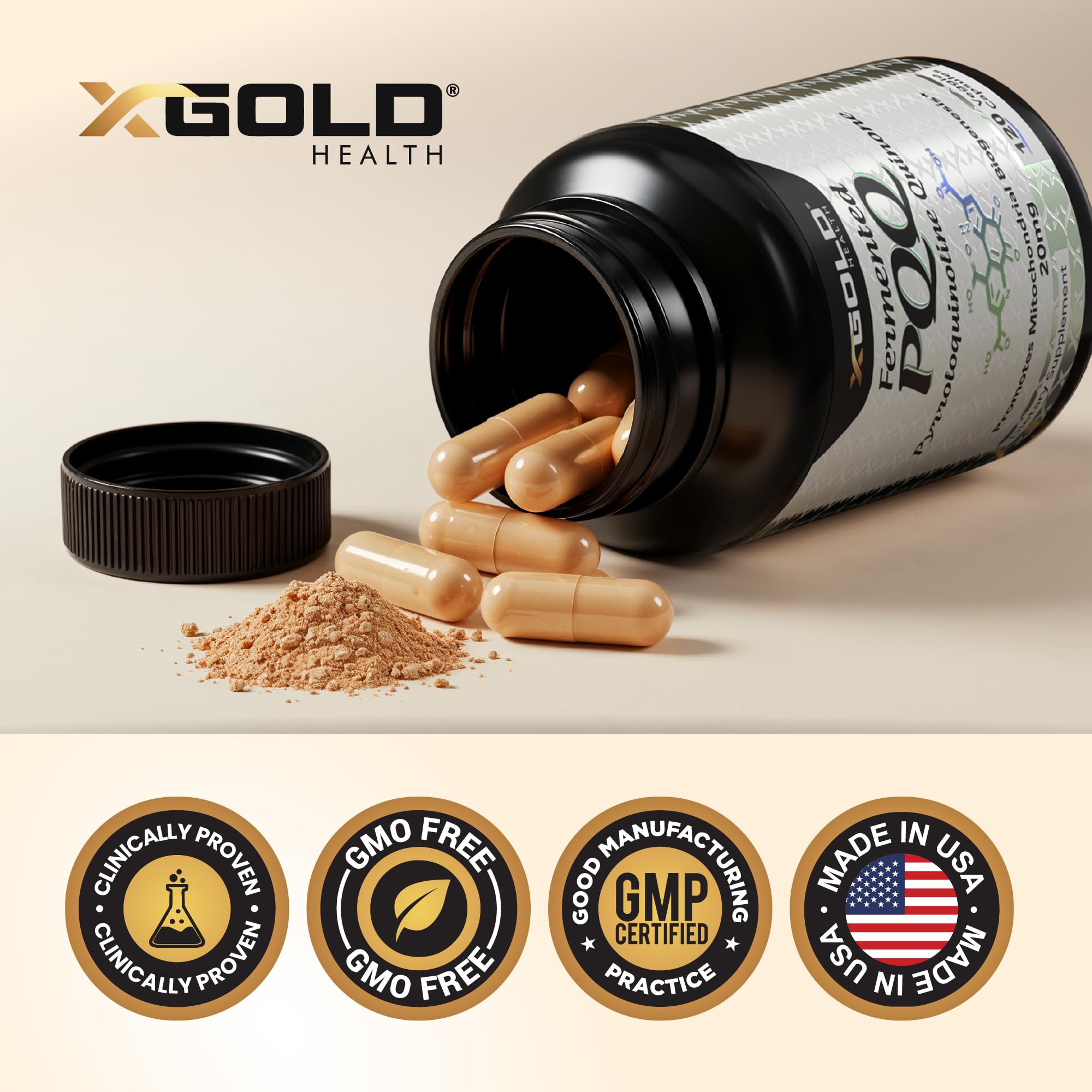 X Gold Health PQQ 20 mg: imagen de fabricación en EE UU bajo BPM