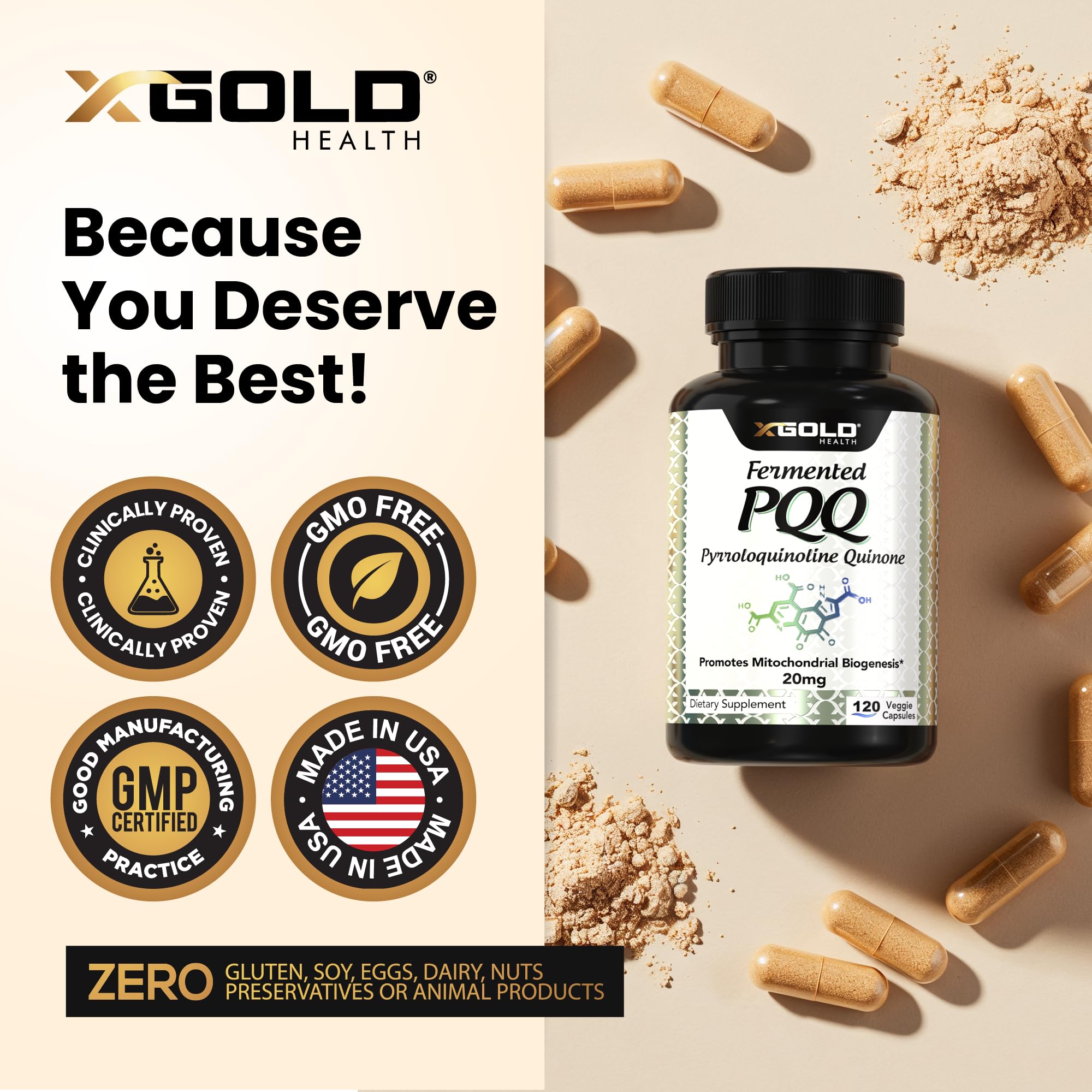 X Gold Health PQQ 20 mg: cápsulas veganas sin OGM para un estilo de vida consciente