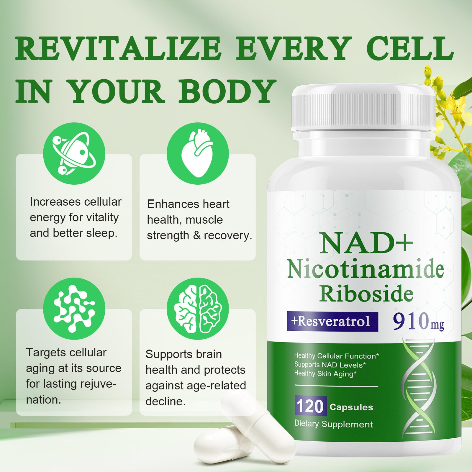Xaarty NAD supplement label detail shows quality ingredients and dosage information.