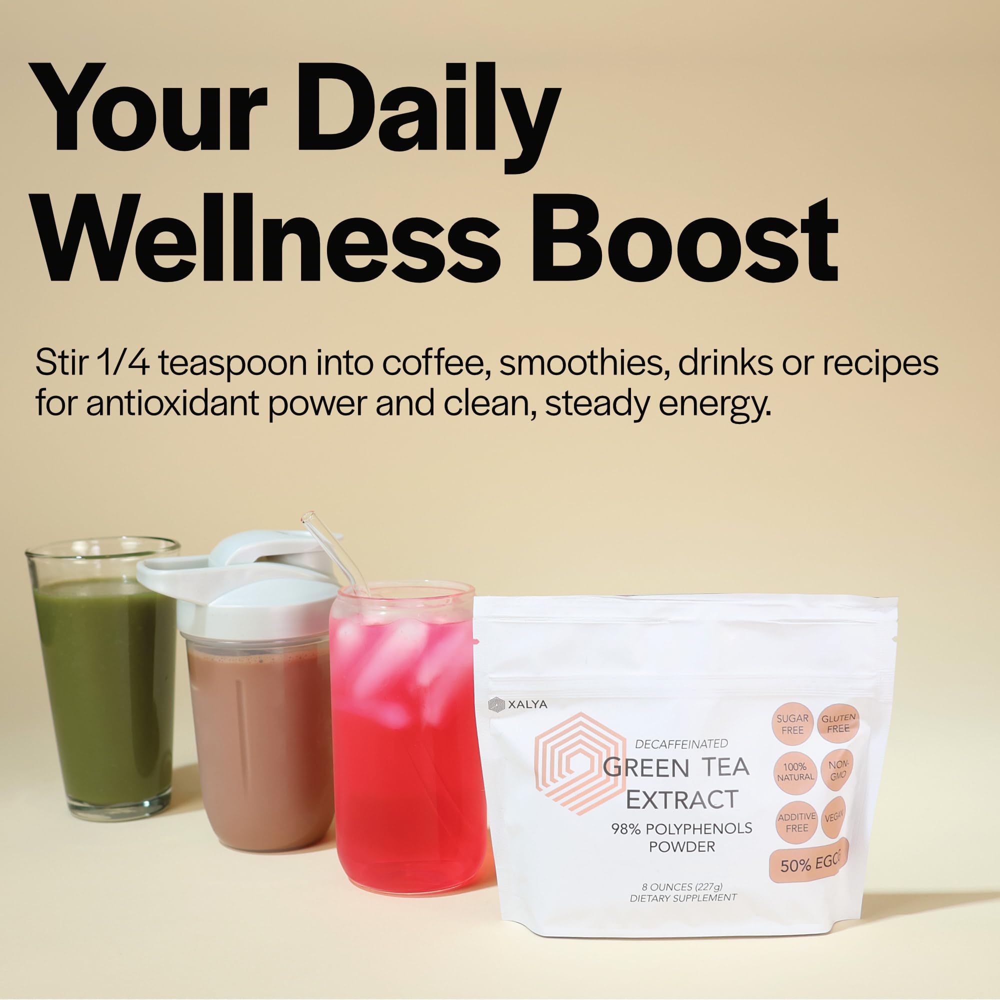 Xalya Green Tea Extract dissolving smoothly in a cold beverage