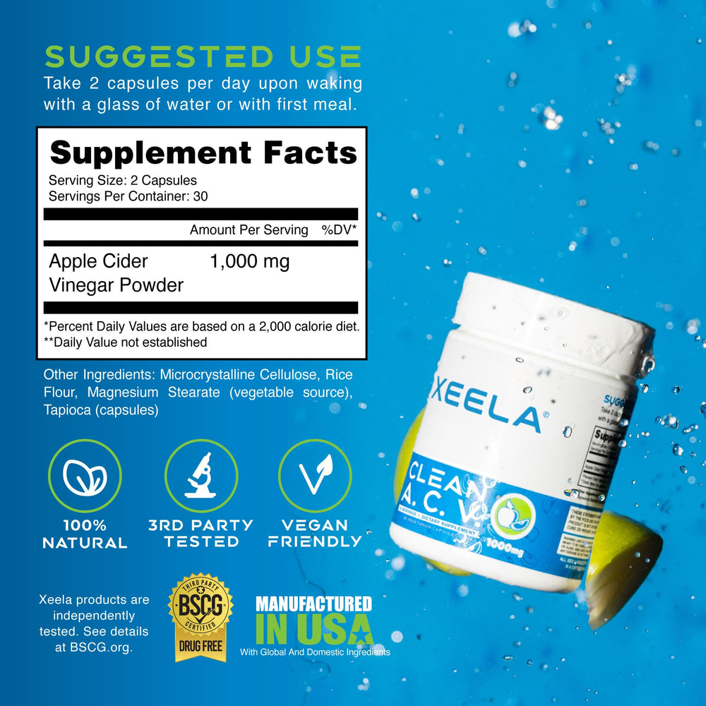 XEELA label close-up displaying ingredients and "the mother" for transparency and confidence