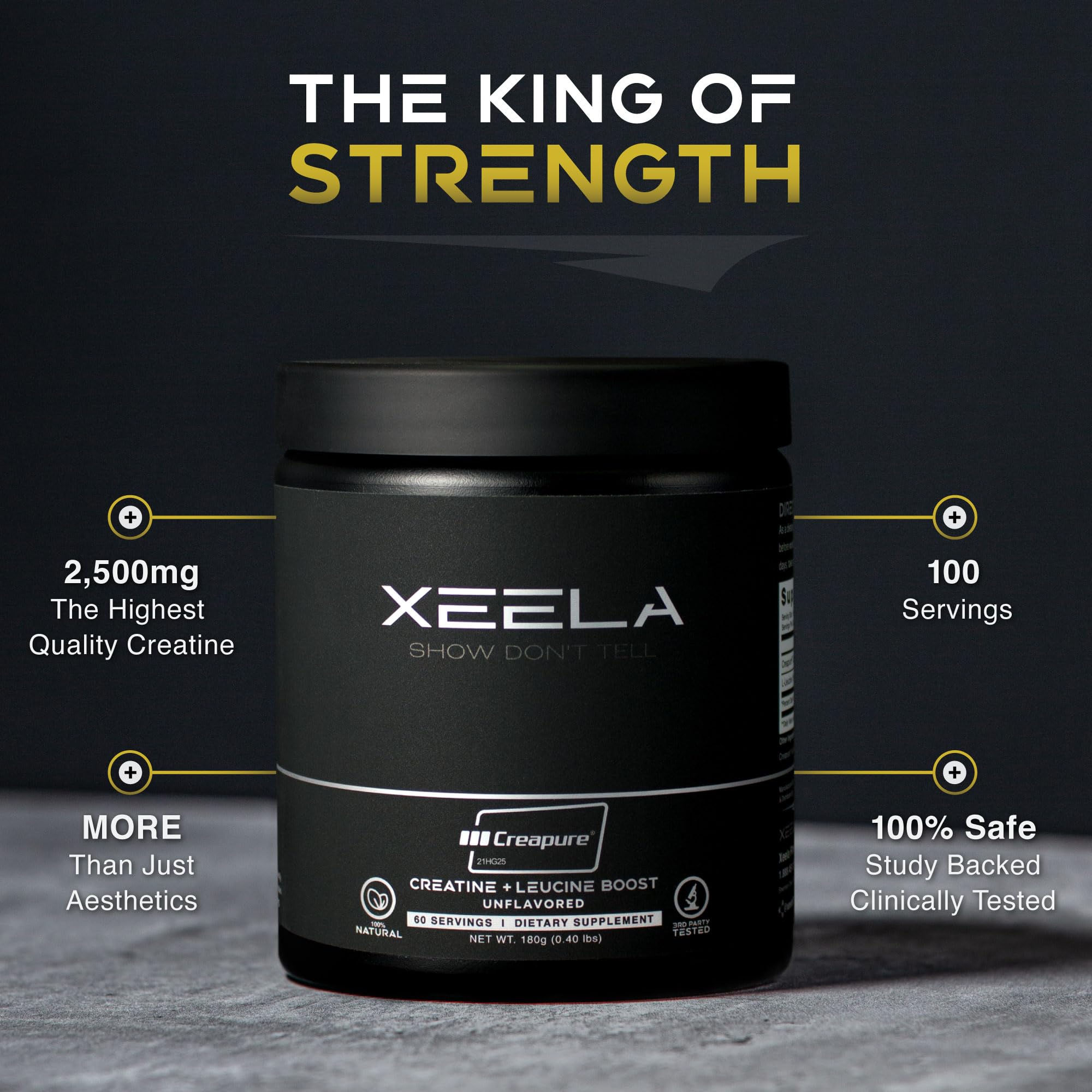 Athlete performing lift with XEELA Creatine prep visible for workouts