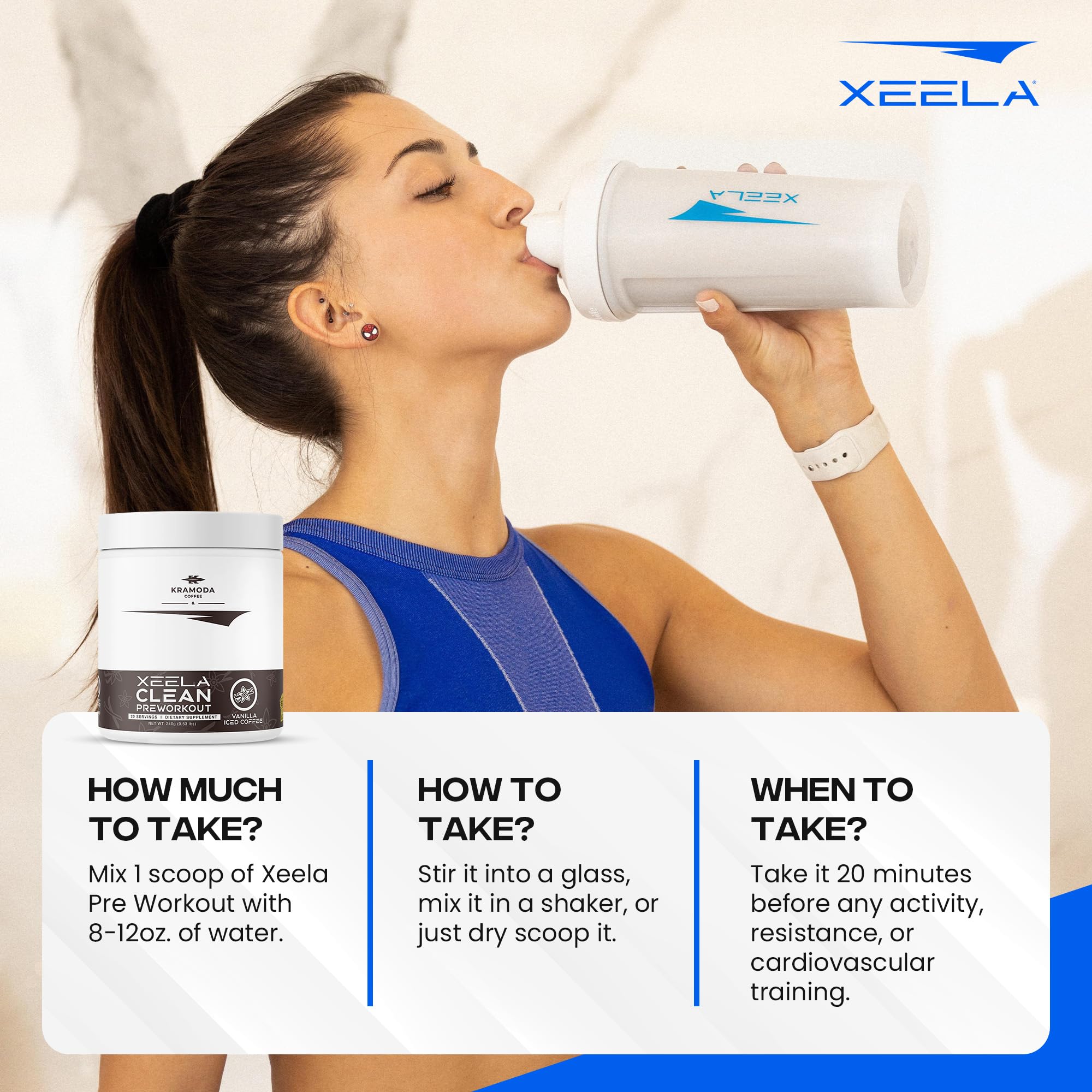 XEELA Pre Workout serving spoon ready for quick workouts.
