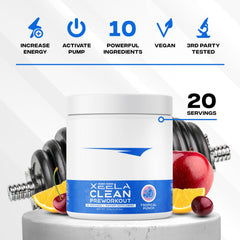 XEELA Pre Workout Tropical Punch scoop, delivers steady energy for longer sessions.