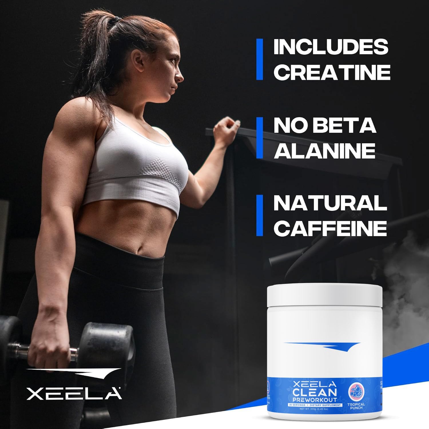 XEELA Pre Workout Tropical Punch shaker, convenient during workouts.