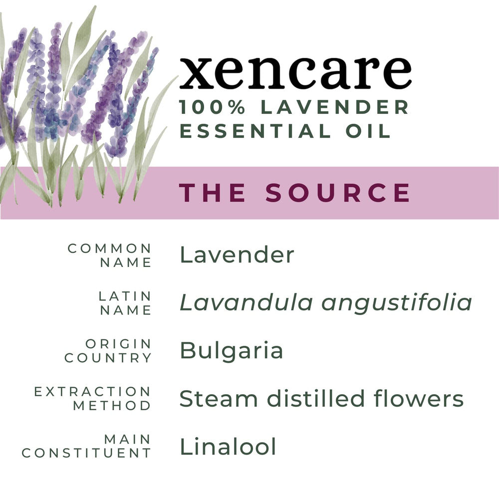 XenCare Lavender oil pour close-up showing pale yellow fluid