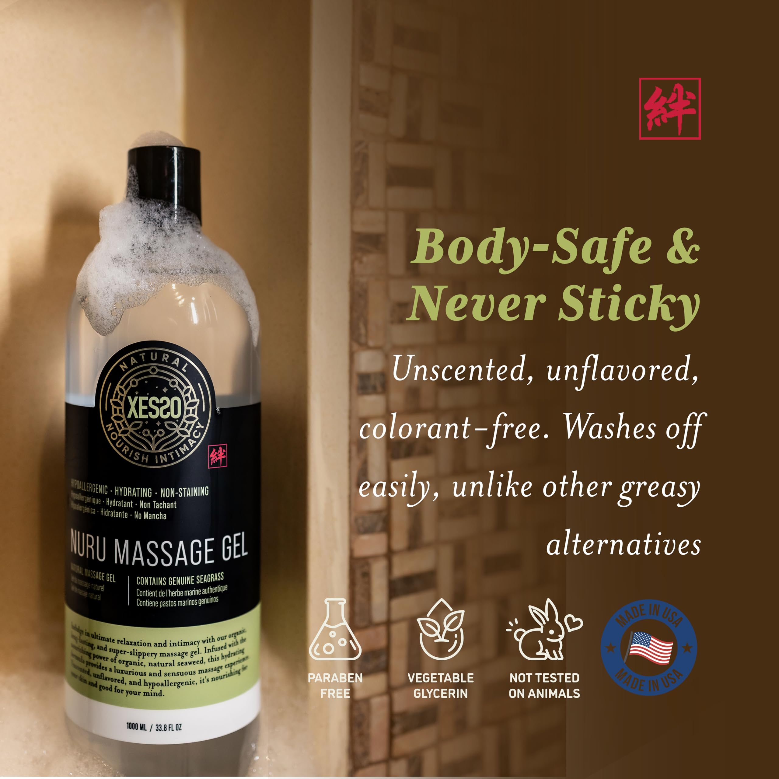 XESSO Nuru Gel USA-made packaging emphasizes privacy and quality