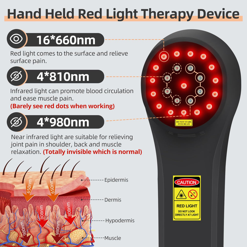 XHUIA handheld red light device side view showing compact home-friendly size.