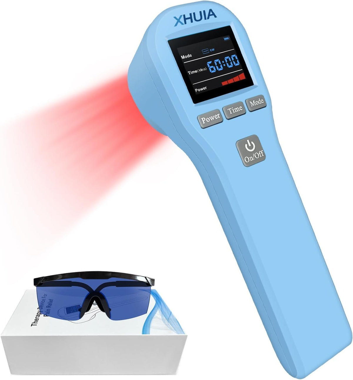 XHUIA red light therapy device front view, compact handheld for targeted relief