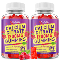 XIAAN Calcium Citrate Gummies raspberry bottle showing 1200mg per serving