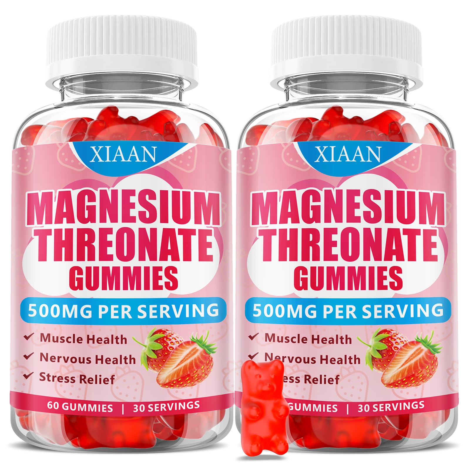 XIAAN Magnesium Threonate Gummies bottle with strawberry flavor for daily support.