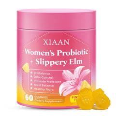 XIAAN packaging shot showing vegan pineapple probiotic gummies for feminine wellness