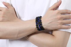 XIANNVXI blue tiger's eye and black matte agate bracelet with 8mm beads