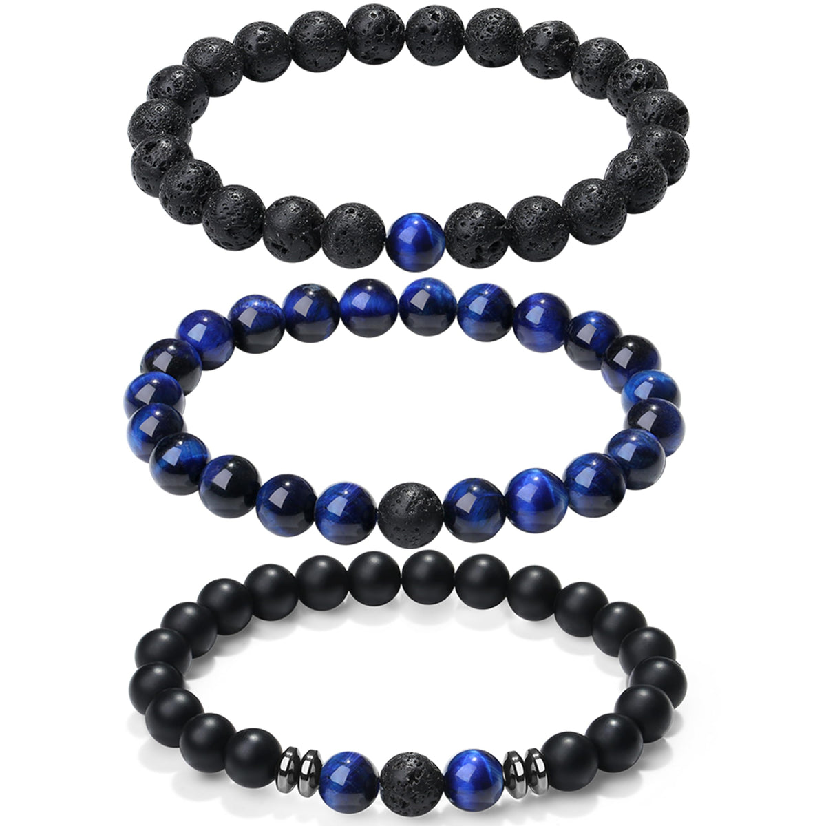 XIANNVXI blue tiger's eye beads bracelet trio set for versatile everyday styling