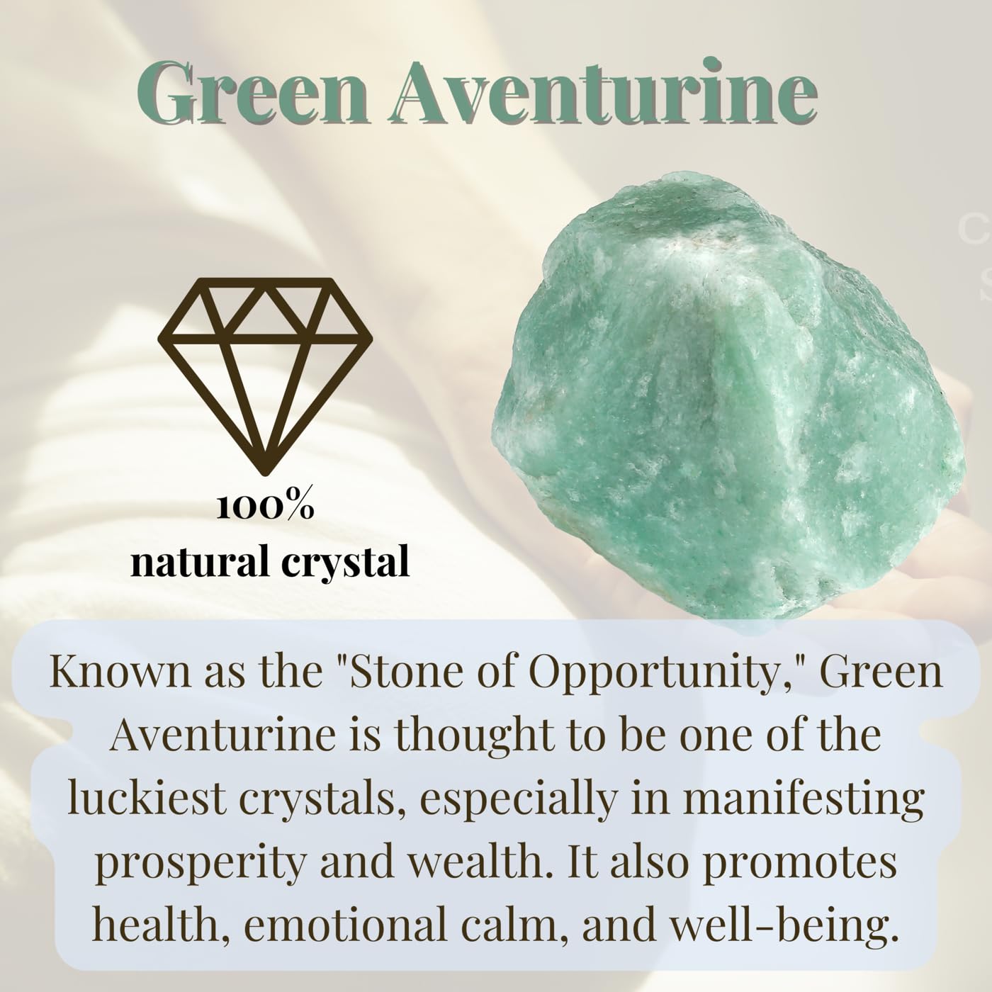 XIANNVXI Green Aventurine rough crystal side view for gifting and meditation setup.