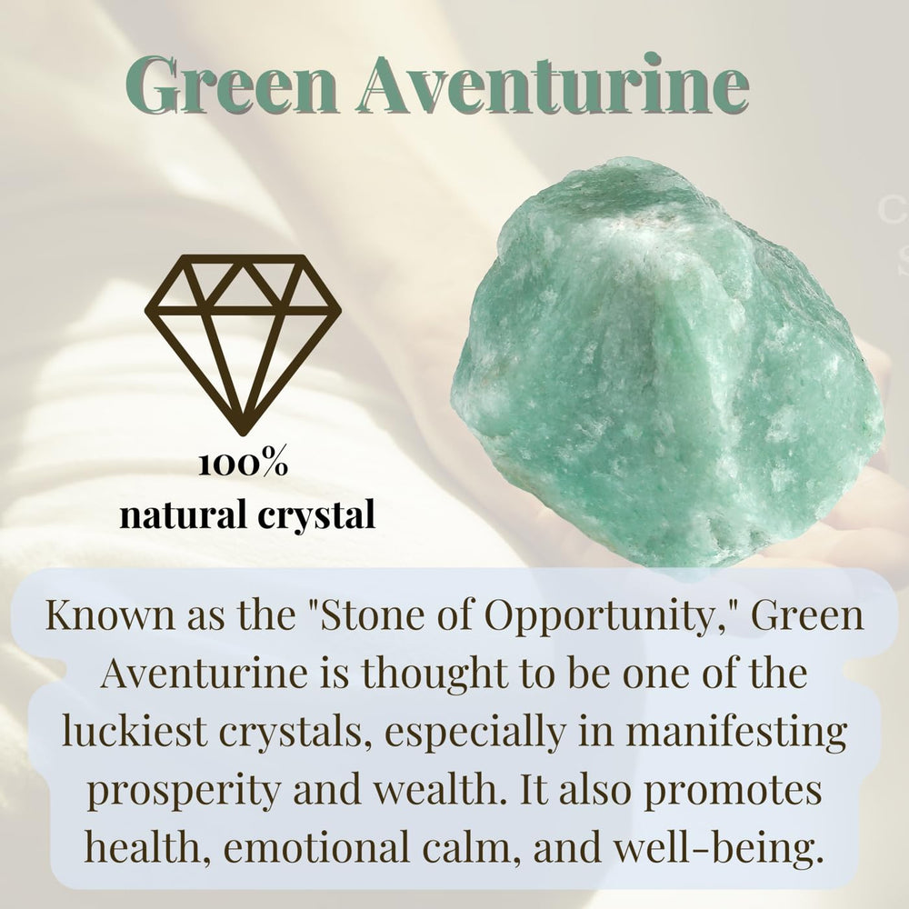 XIANNVXI Green Aventurine rough crystal side view for gifting and meditation setup.