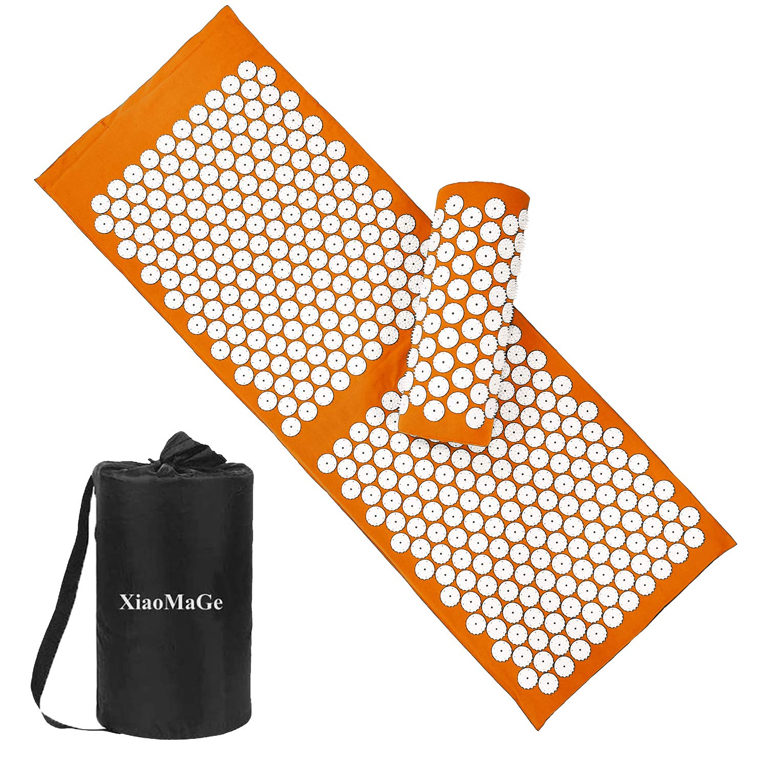 XiaoMaGe orange acupressure mat laid out for relaxation