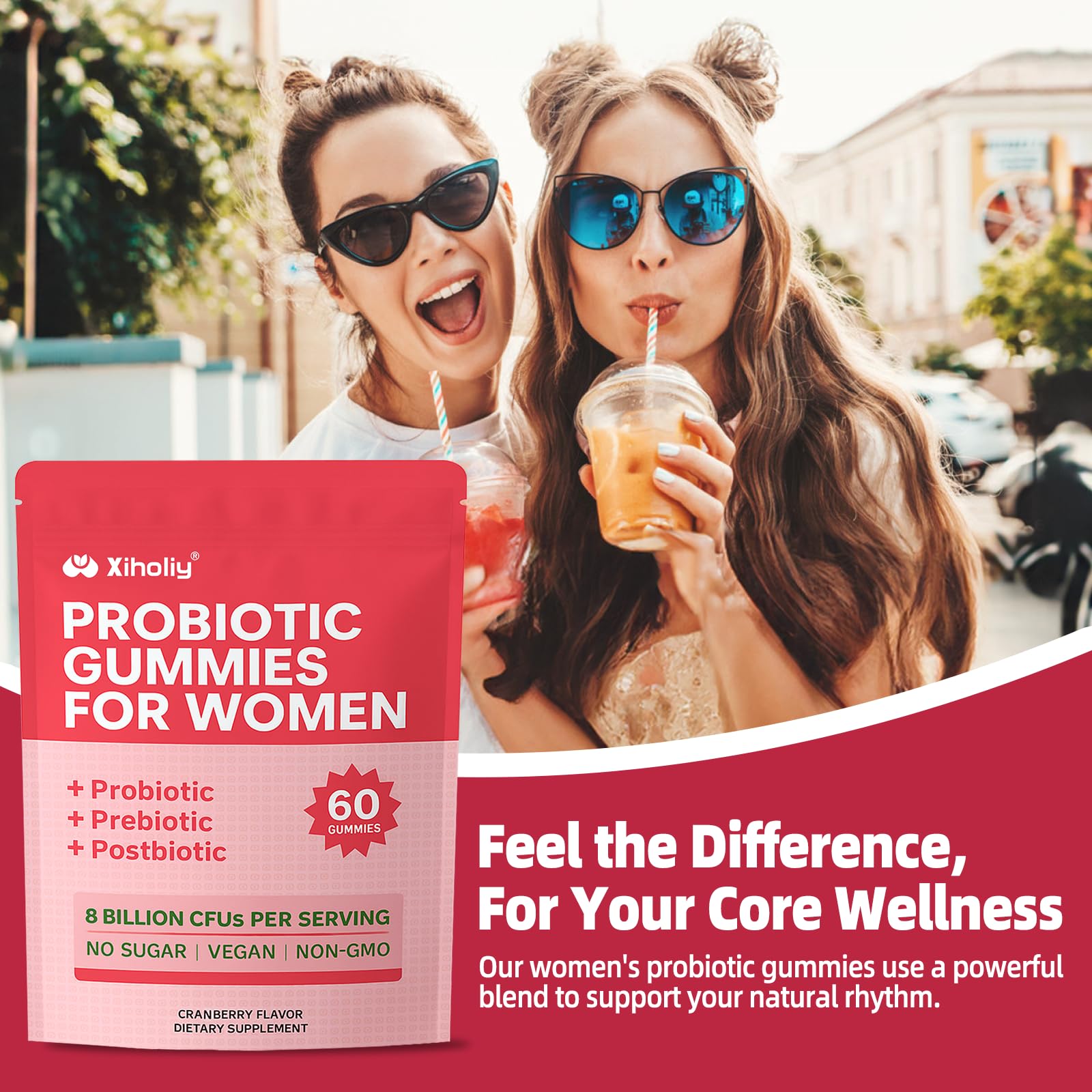 XIHOLIY cranberry-flavor image highlights tasty, sugar-free supplement choice.