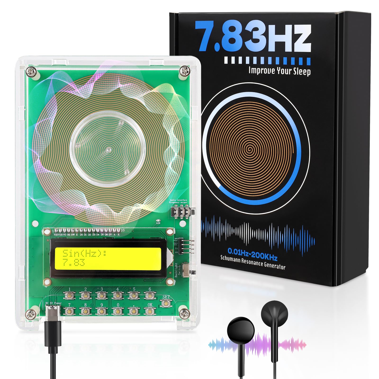 XIKDS adjustable frequency generator on desk with sleep-friendly display.