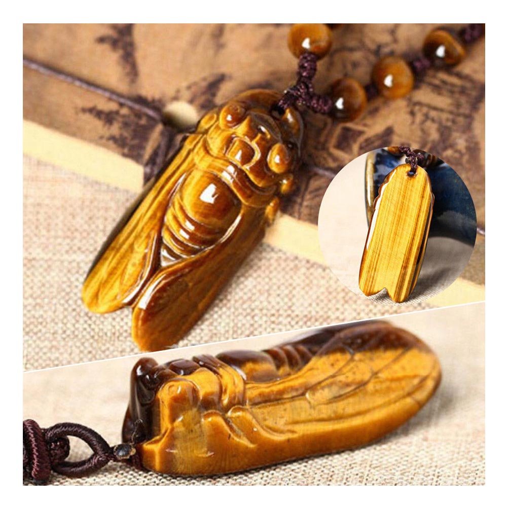 Ximimark tiger's-eye cicada pendant packaging, gift-ready presentation.