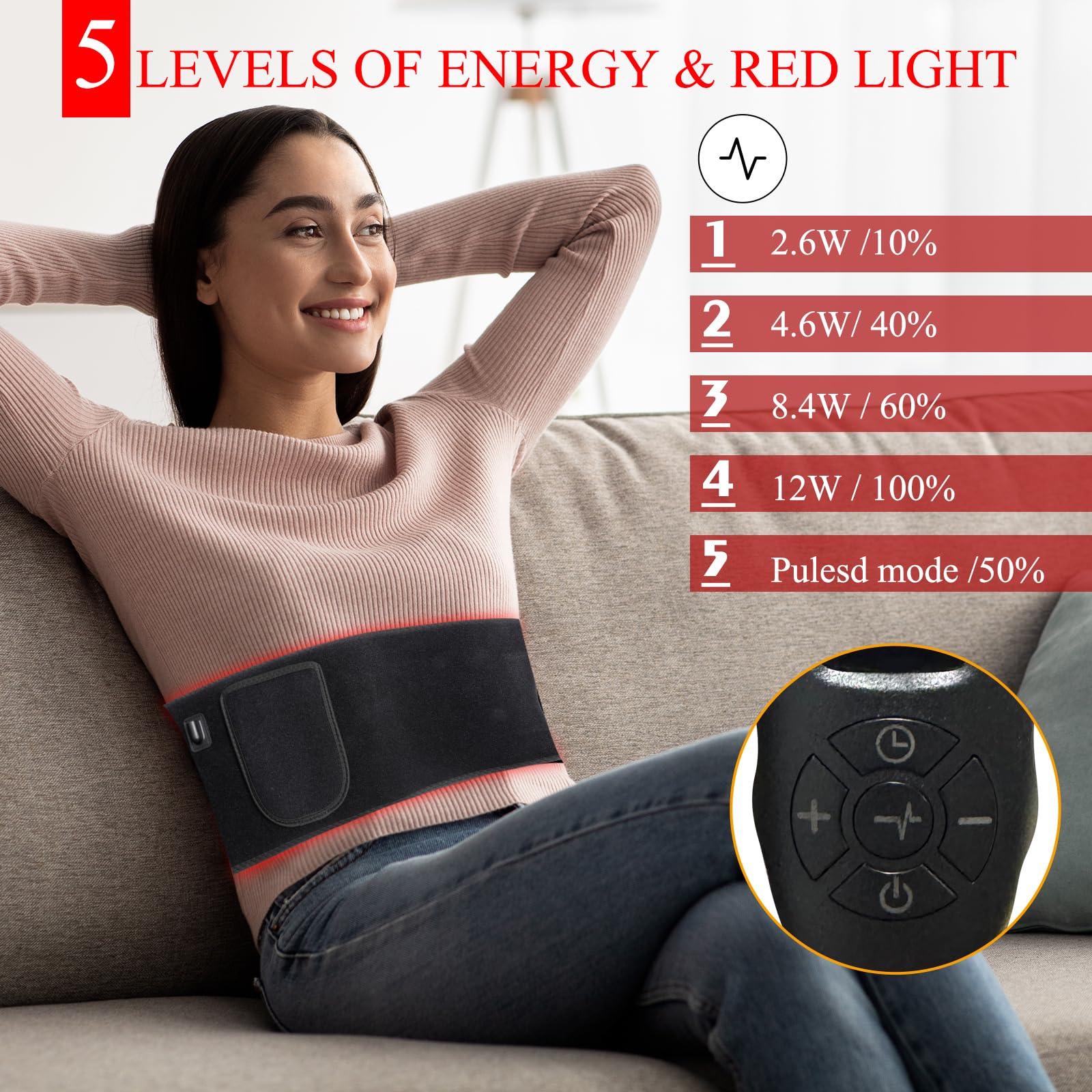xingruyu red light therapy belt adjustable strap ensures secure, comfortable fit