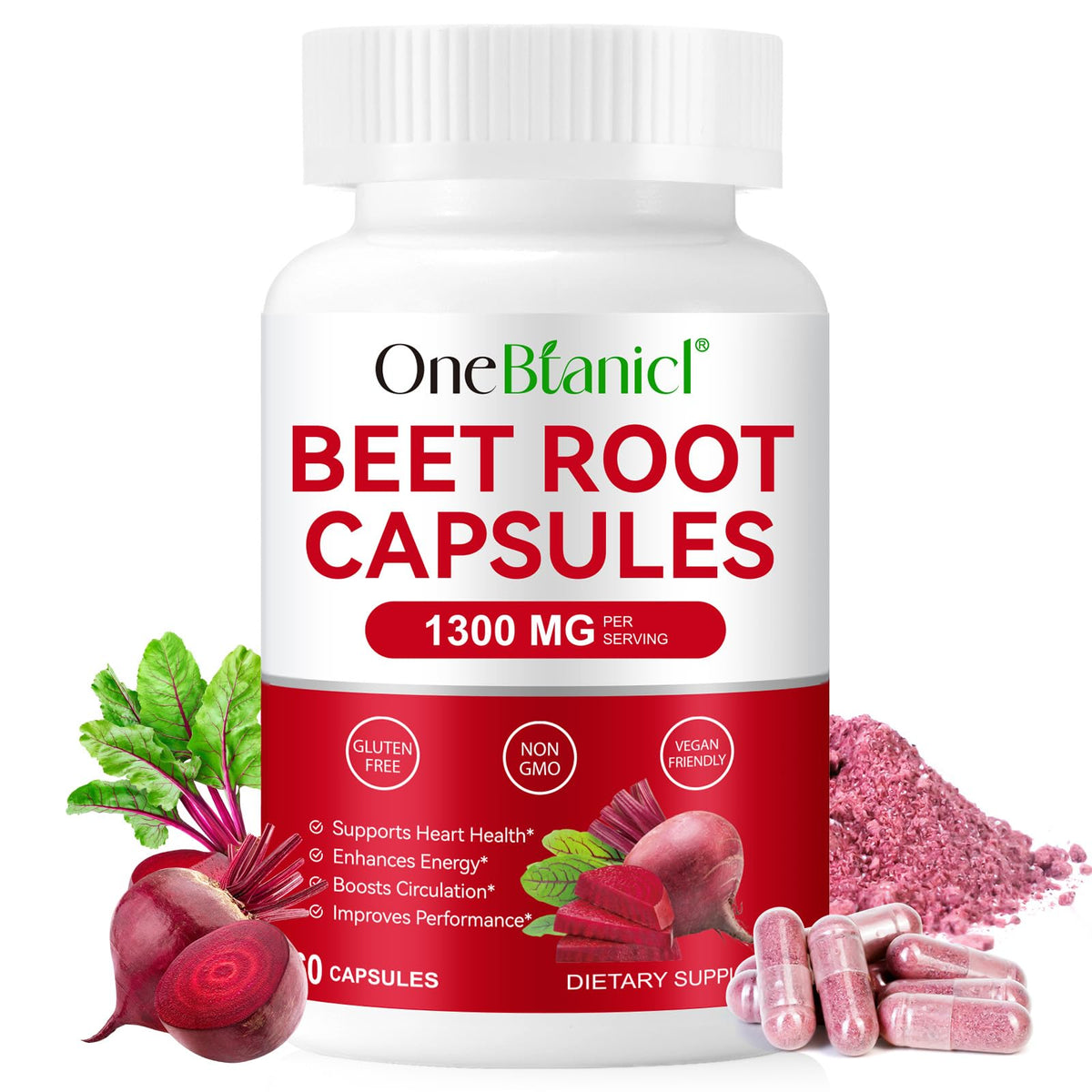 XINSZLIN Beet Root Capsules 1300mg bottle on table supports natural energy.
