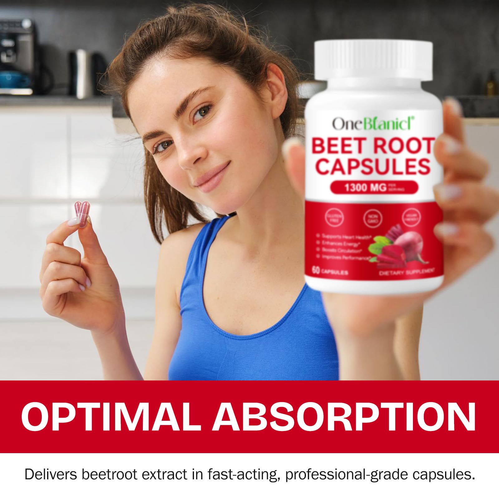 XINSZLIN Beet Root Capsules 1300mg dietary supplement jar on shelf.
