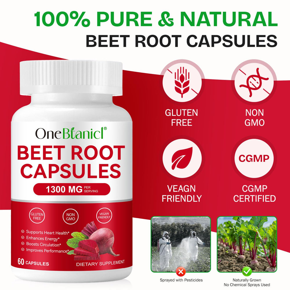 XINSZLIN Beet Root Capsules 1300mg packaging label showcases clean, additive-free formula.