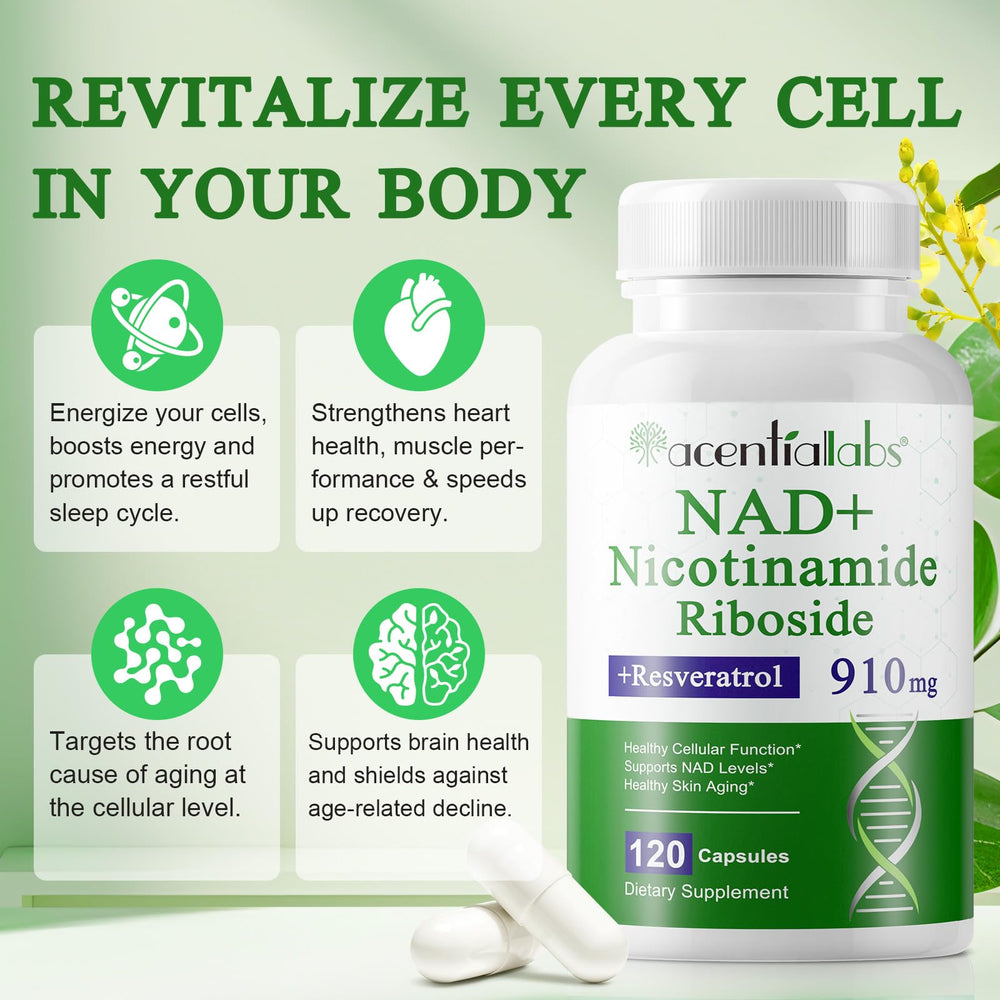 XINSZLIN NAD capsules close-up highlighting high-purity formula for energy.