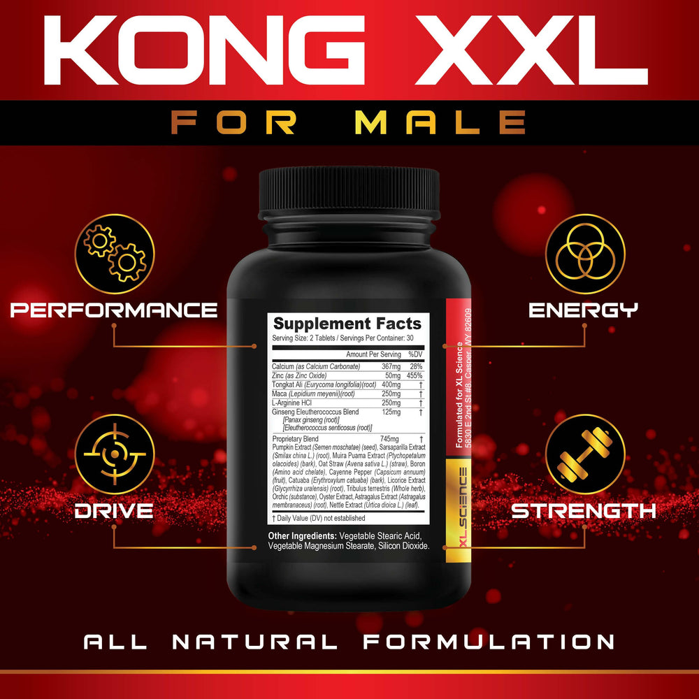 XL Science Kong XXL packaging emphasizes USA-made, lab-tested quality and privacy.