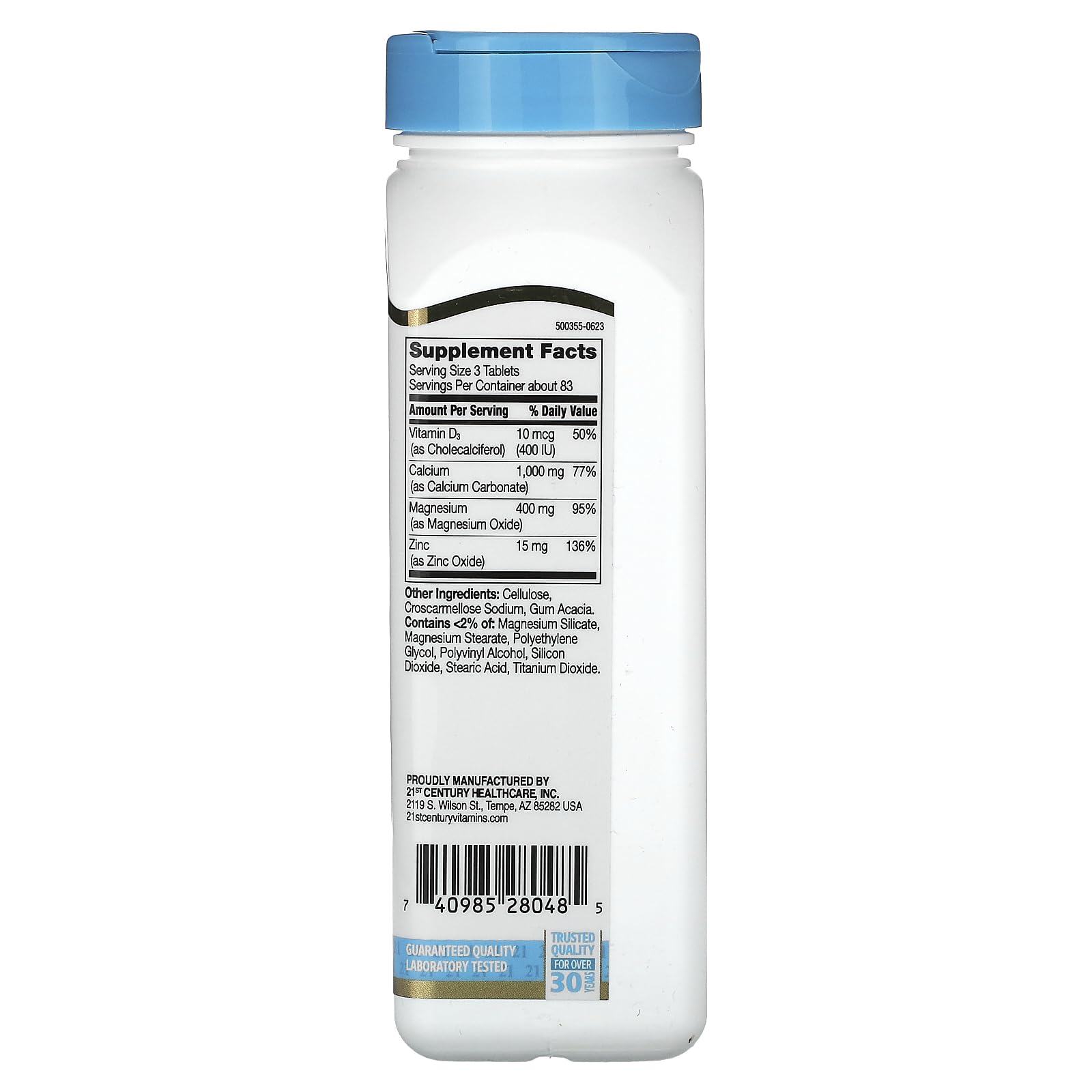 Xllent Cal Mag Zinc +D bottle back, shows nutrient blend for absorption.