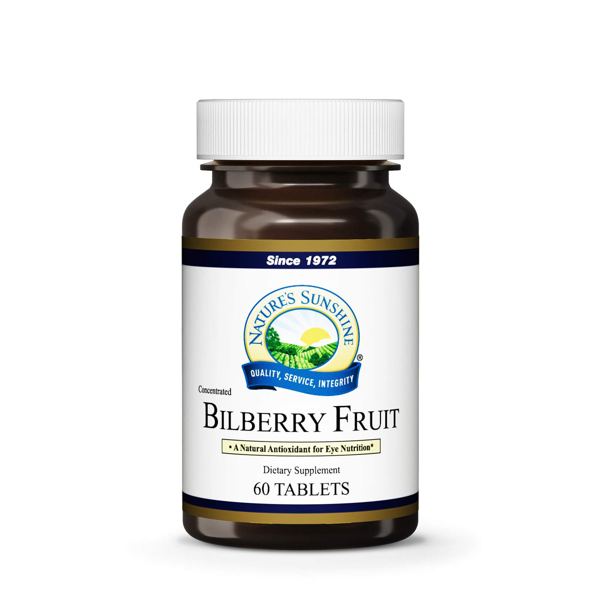 Xllent Nature's Sunshine Bilberry tablets bottle with label, highlighting antioxidant bilberry concentrate