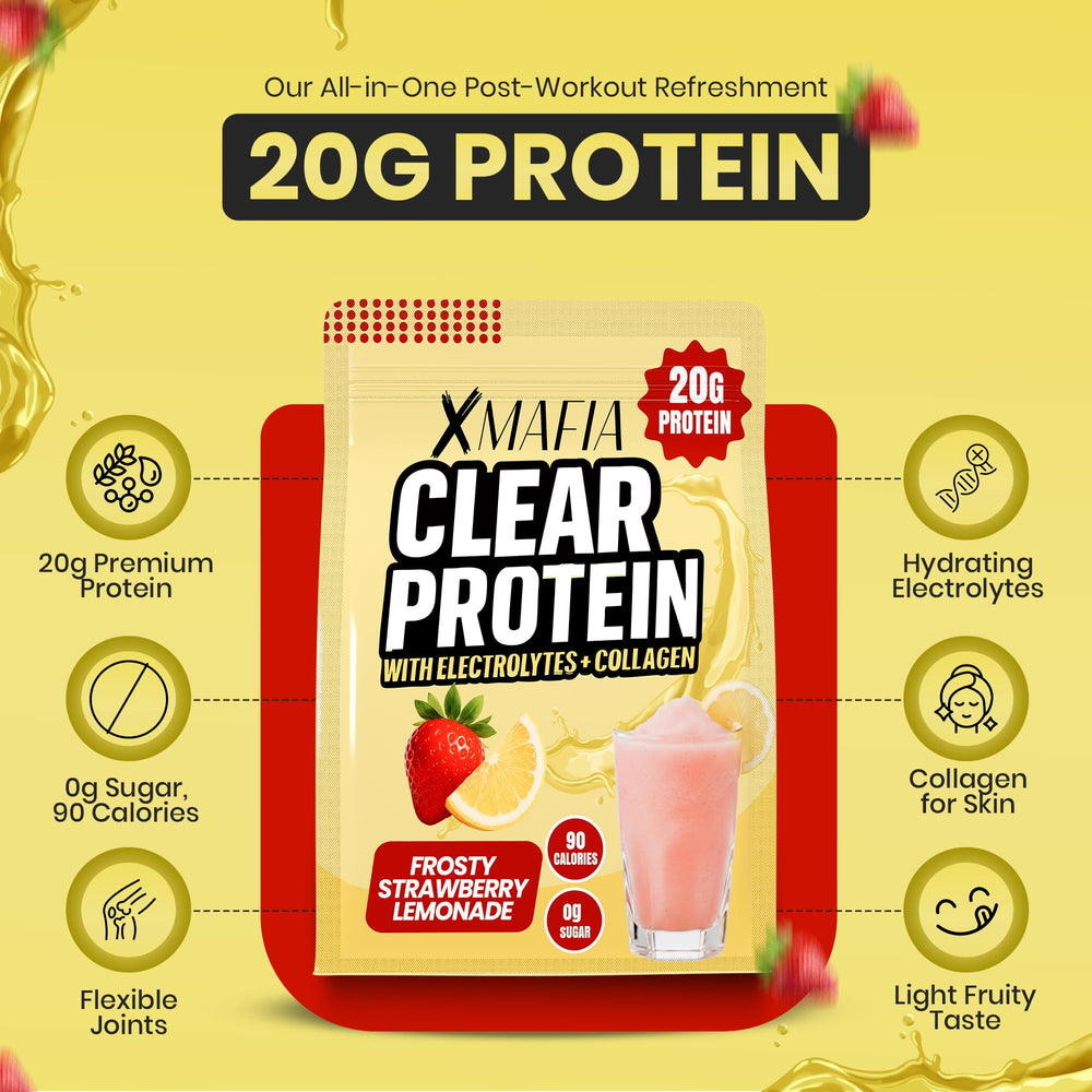 XMafia Clear Whey Isolate bottle highlighting lactose-free protein for daily fuel