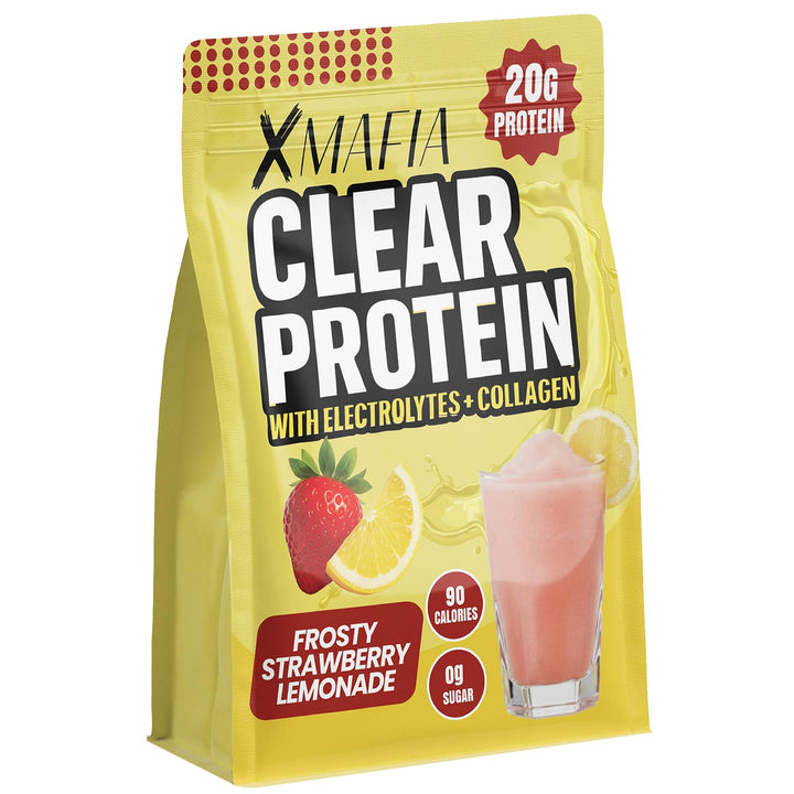 XMafia Clear Whey Isolate strawberry lemonade glass for post-workout hydration