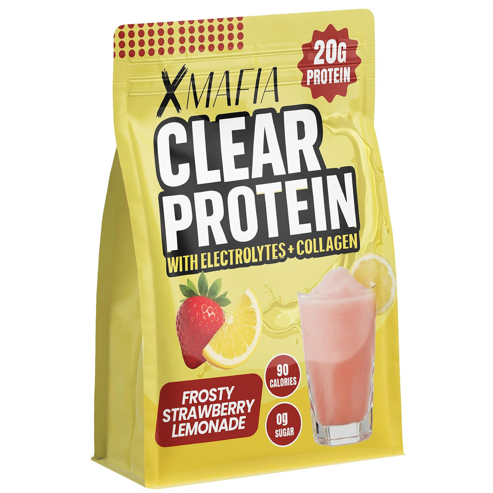 XMafia Clear Whey Isolate strawberry lemonade glass for post-workout hydration