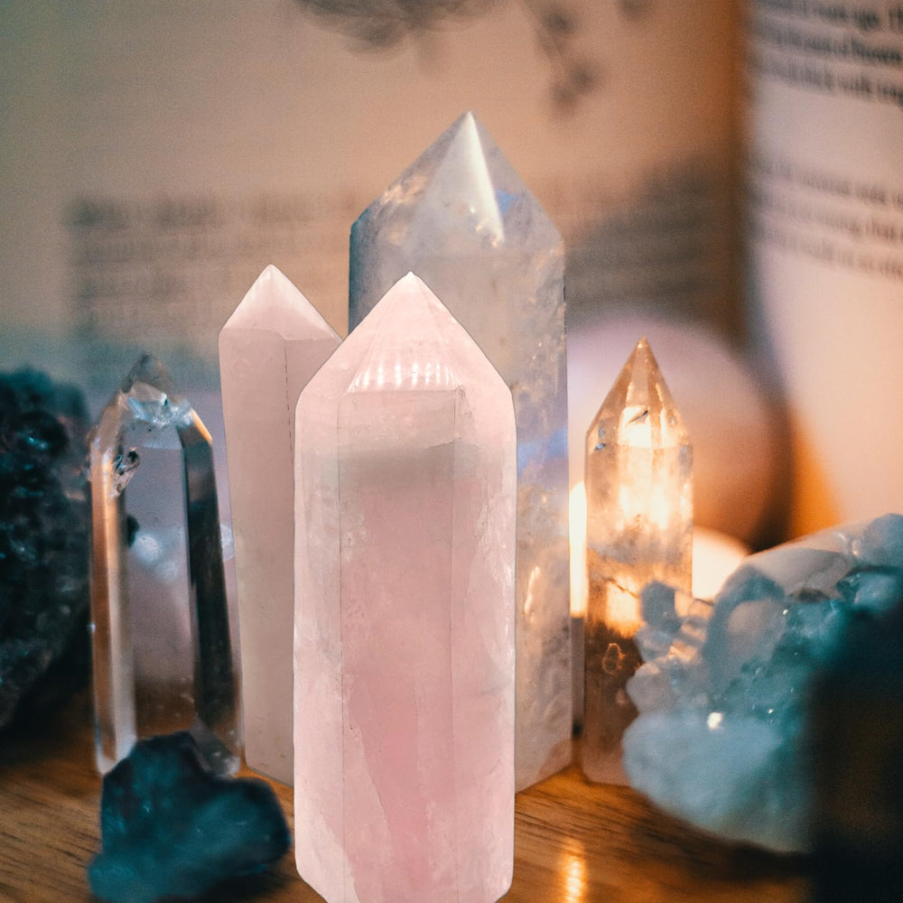 XMHOME rose quartz tower showcases natural facets and ice cracks, adding unique character