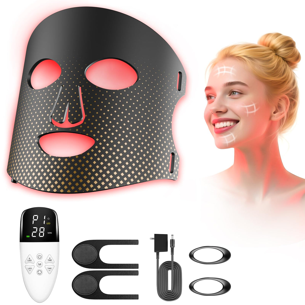 XMZXMZ red light mask provides even facial coverage for a balanced glow.