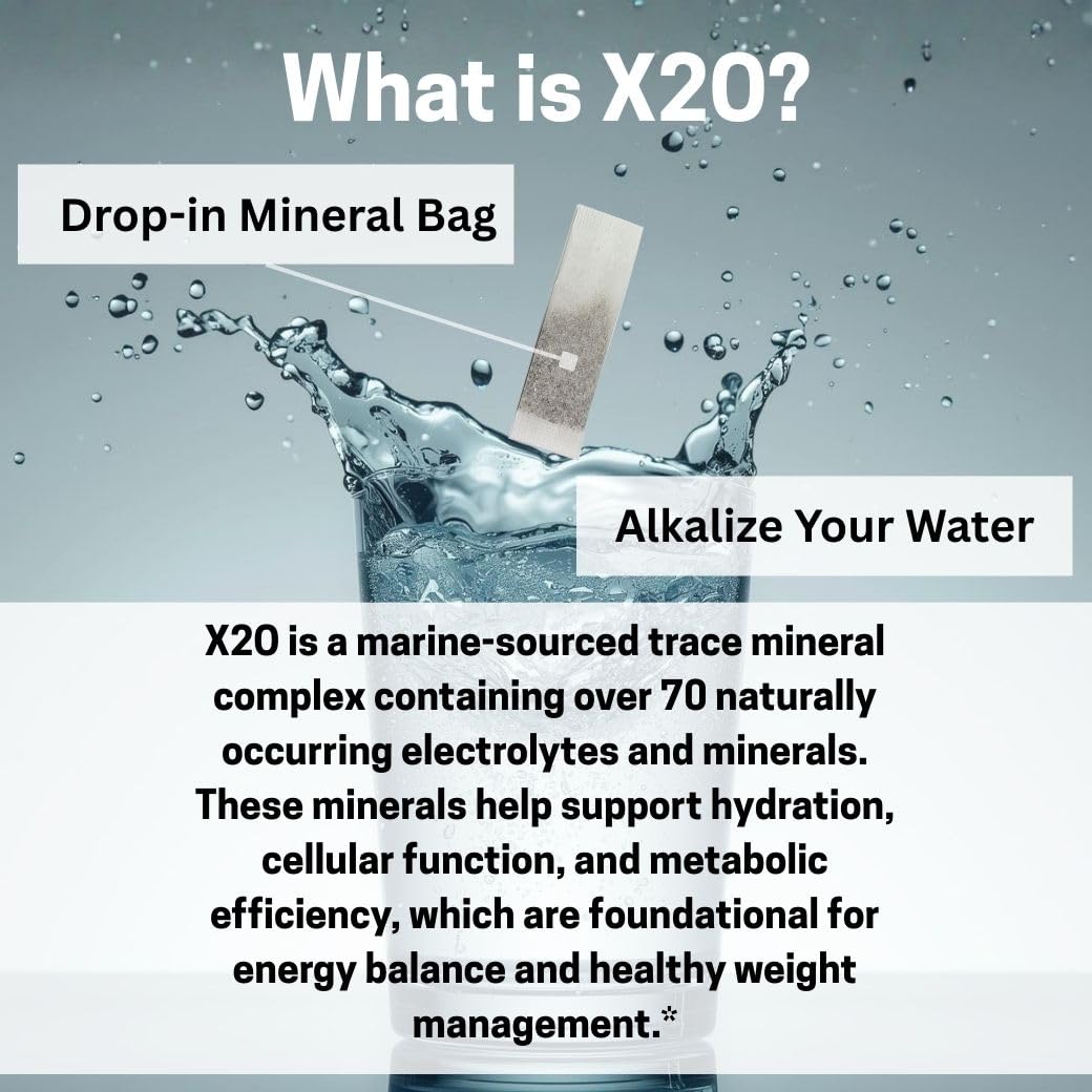 Xooma X2O minerals in a glass of water for balanced hydration