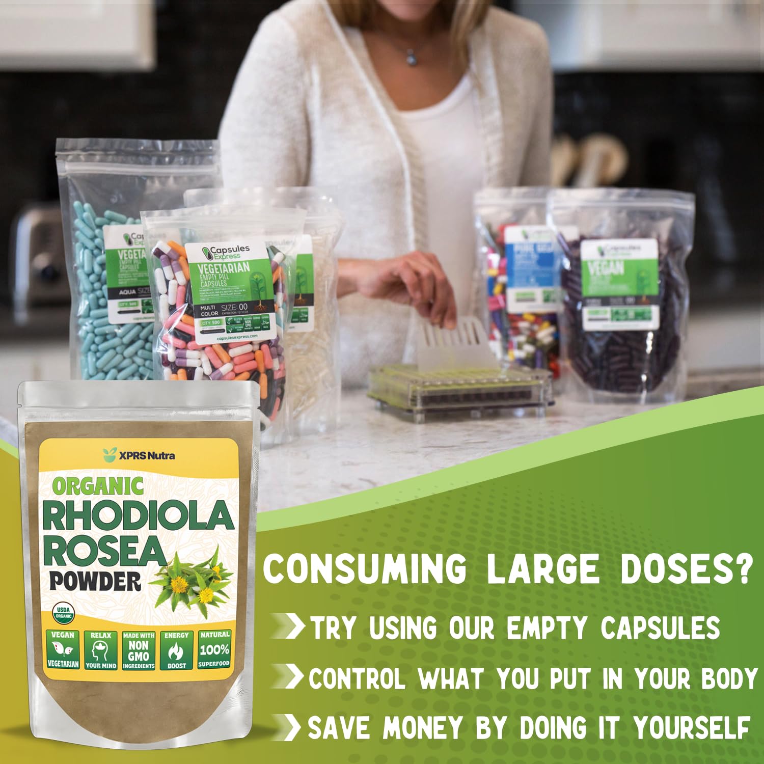 XPRS Nutra Cognitive Support Rhodiola powder supports focus during study.