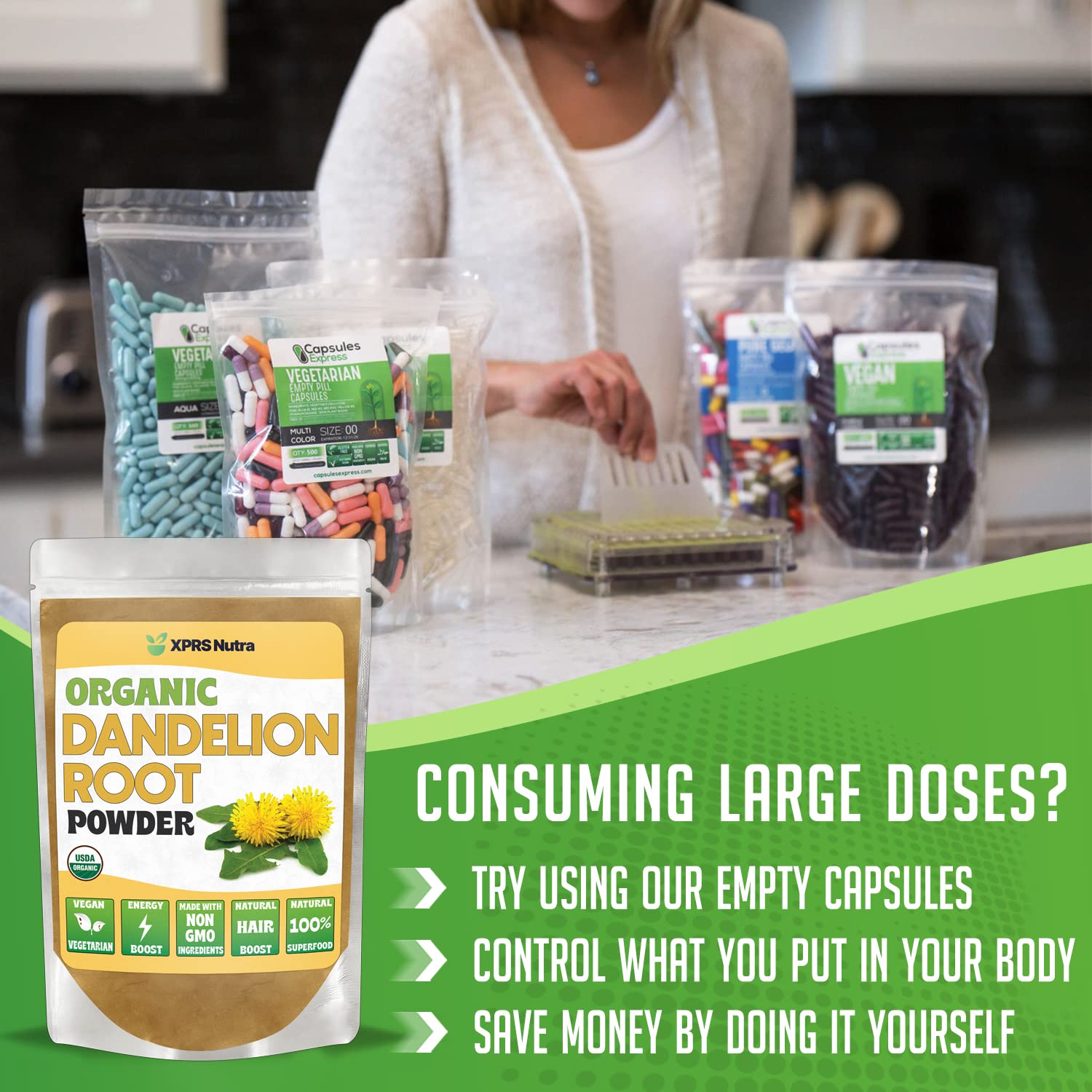 XPRS Nutra dandelion root powder in a smoothie for daily nutrient support.